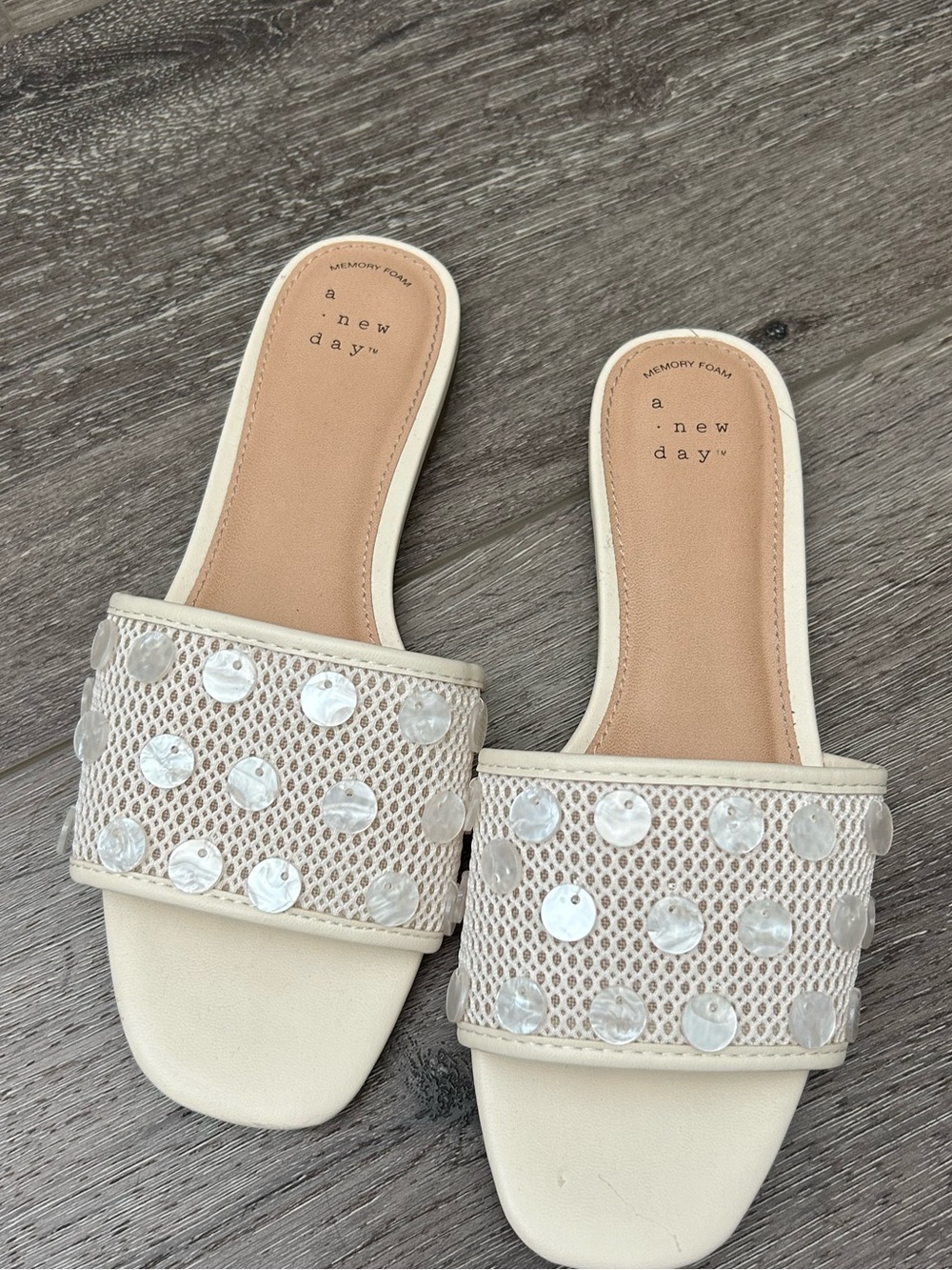 A new day cream mother of pearl slide sandals
